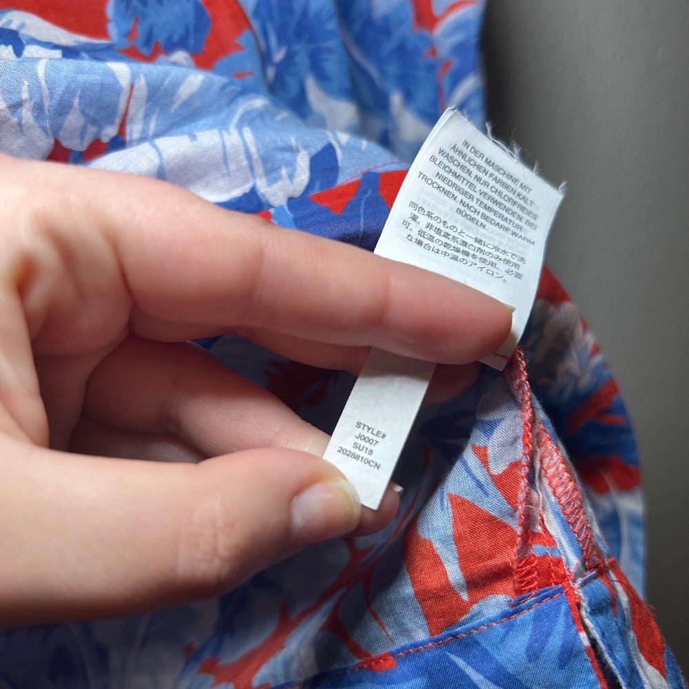 J.Crew Tropical Palm Floral Ruffle Top Red Blue Cotton Blouse Womens S Vacation - Picture 6 of 8